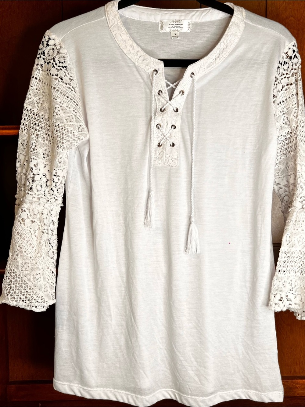 Festival Peasant White Lace-Up Tunic with Crochet Sleeves
